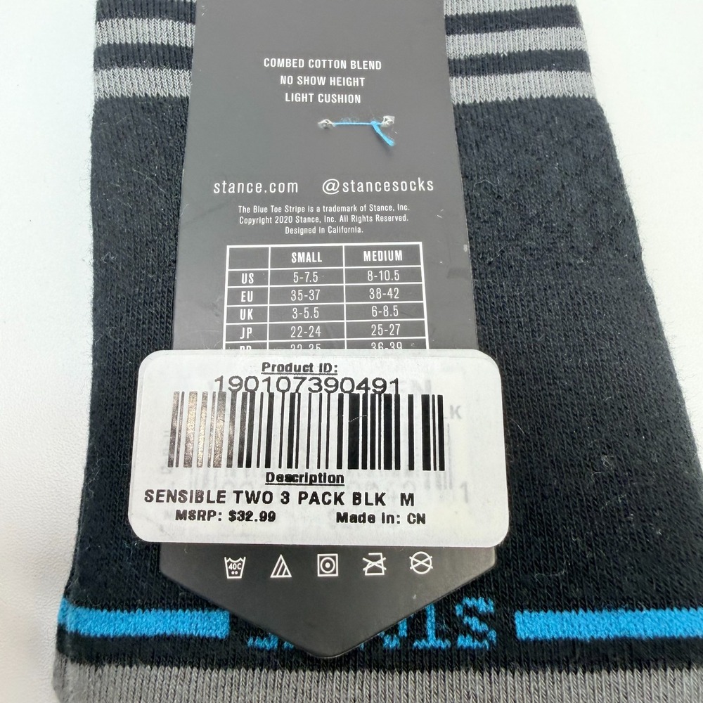 Stance Sensible Two No Show Socks 3-Pack Black Women's M Cushioned Cotton - Picture 4 of 4